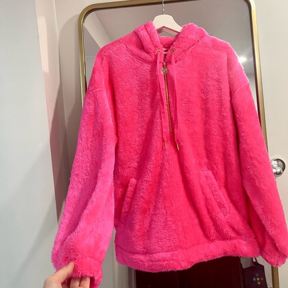NEW LILLY PULITZER Suri Sherpa Hoodie PINK GRENADINE Pullover NWT L Large - Picture 3 of 7